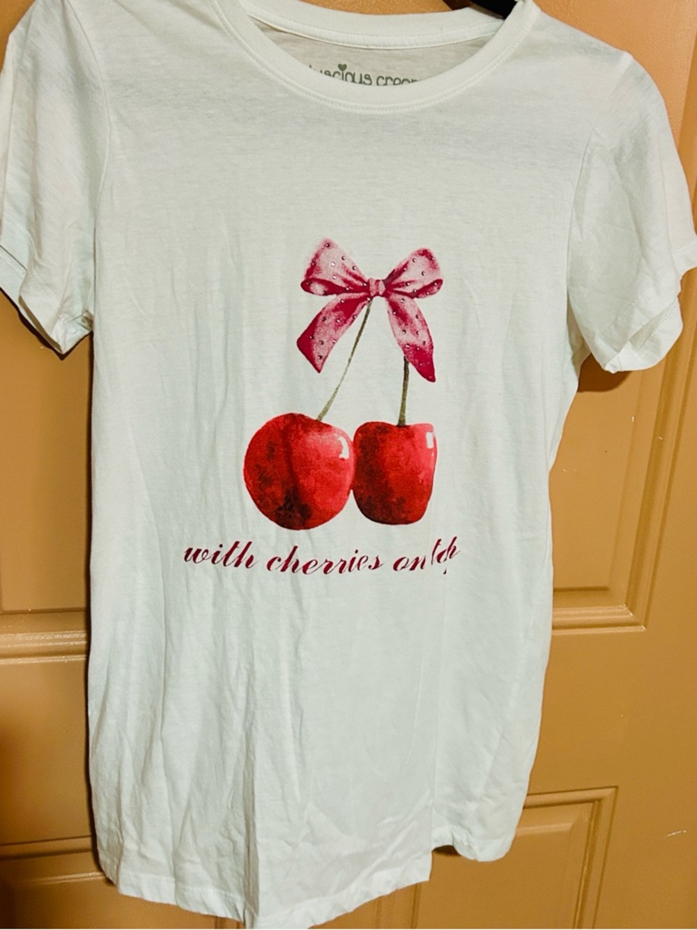 White Tee with Red Cherry Graphic size XL
